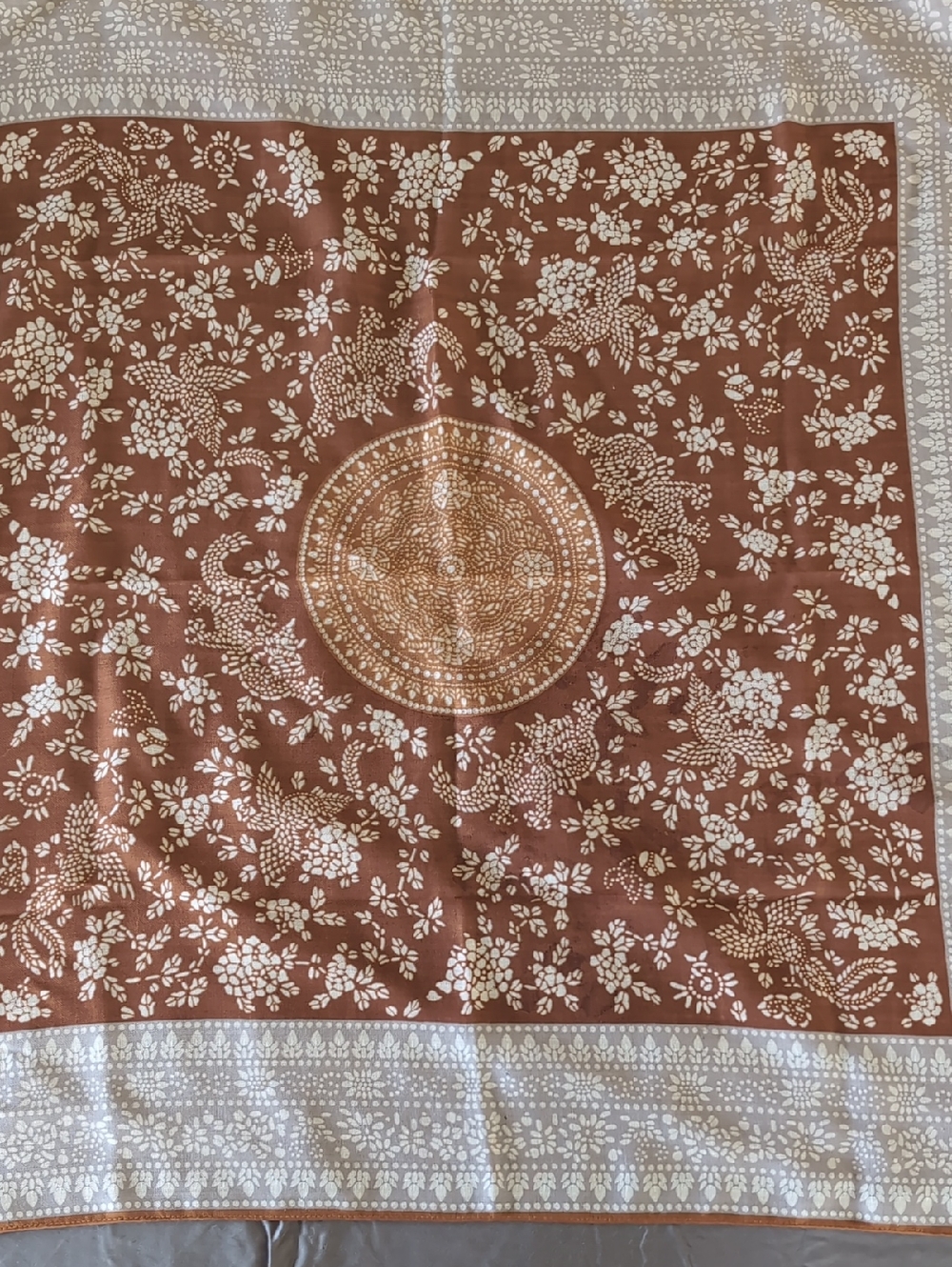 Floral Medallion Square Scarf in Rust and Cream